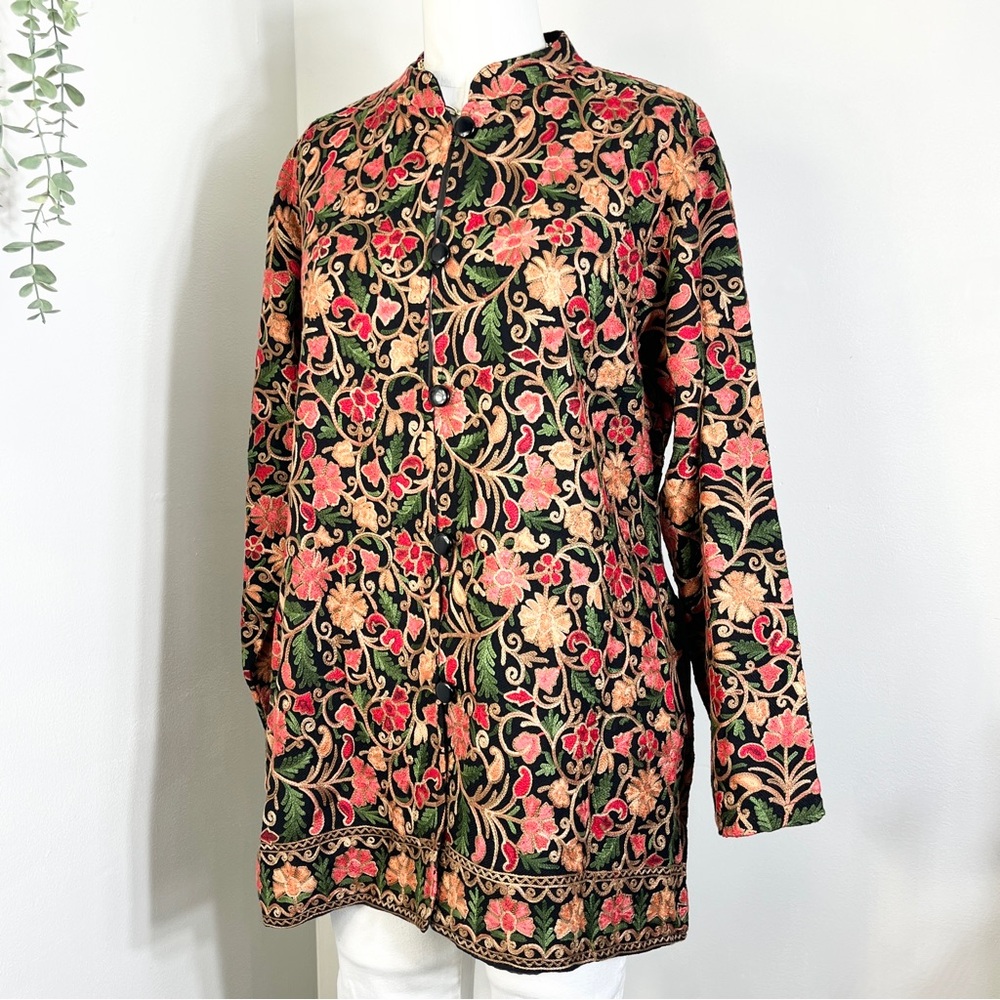 🏷️ NWT C-Stone Scotland Embroidered Brocade Style Long Jacket Top Mandarin Neck